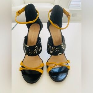 SERGIO ROSSI BLACK & YELLOW ANKLE STRAP HIGH HEELS EU SIZE 39 1/2